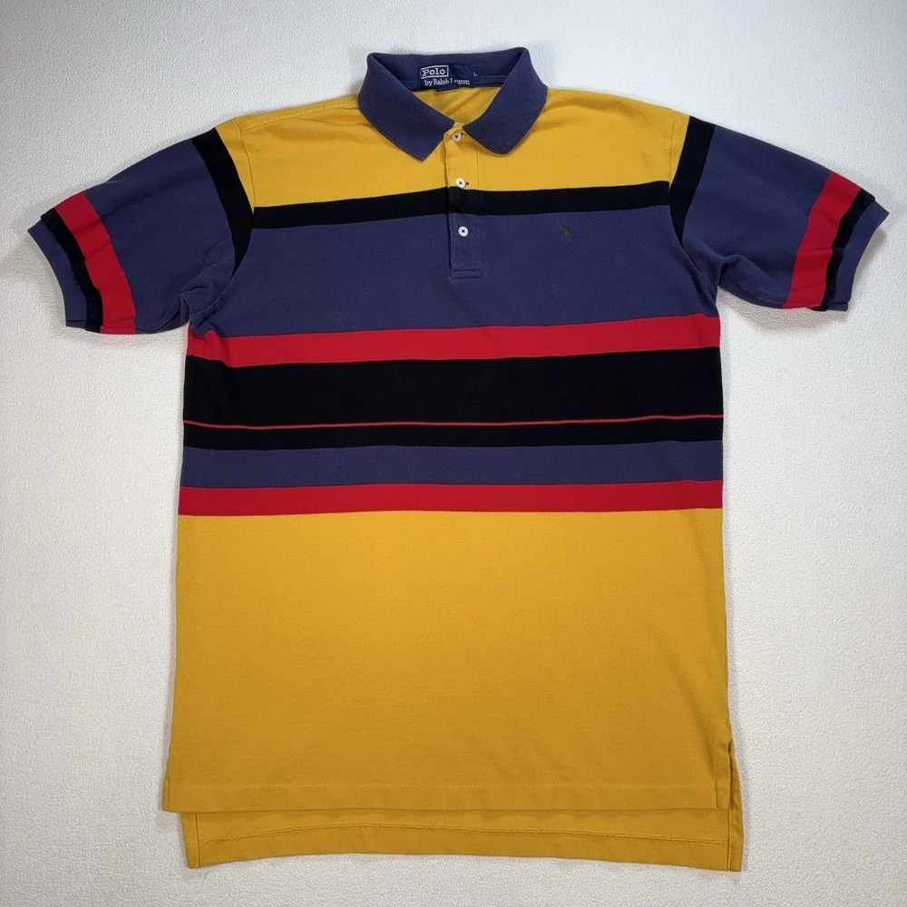 Polo Ralph Lauren Colorblock Polo Men's L Multicolor Stripe 100% Cotton Pony